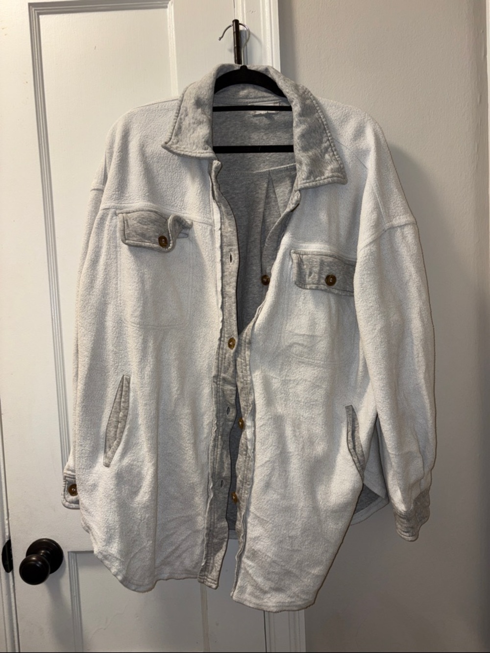 Altar'd State Soft Cream Teddy Shacket with Button Front